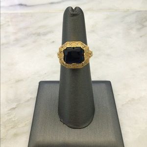 Emerald Cut Blue East West Cocktail Ring